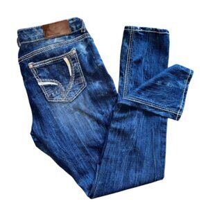 Ariya Jeans Dark Blue Women White Stitching Embellished Pockets Size 11 / 12